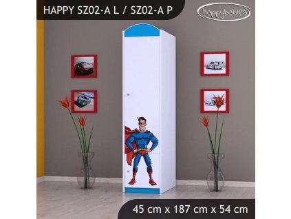 Skříň Happy SZ02 - superman (Barva bílá, Otevírání dvířek pravé, Vnitřek skříně šatní tyč)