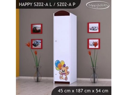Skříň Happy SZ02 - šťastný medvídek (Barva bílá, Otevírání dvířek pravé, Vnitřek skříně šatní tyč)