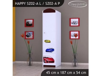 Skříň Happy SZ02 - závod (Barva bílá, Otevírání dvířek pravé, Vnitřek skříně šatní tyč)
