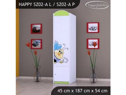 Skříň Happy SZ02 - usměvavá včelka (Barva bílá, Otevírání dvířek pravé, Vnitřek skříně šatní tyč)