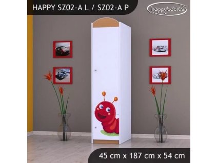 Skříň Happy SZ02 - veselá housenka (Barva bílá, Otevírání dvířek pravé, Vnitřek skříně šatní tyč)