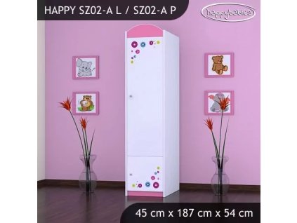 Skříň Happy SZ02 - veselý medvídek (Barva bílá, Otevírání dvířek pravé, Vnitřek skříně šatní tyč)