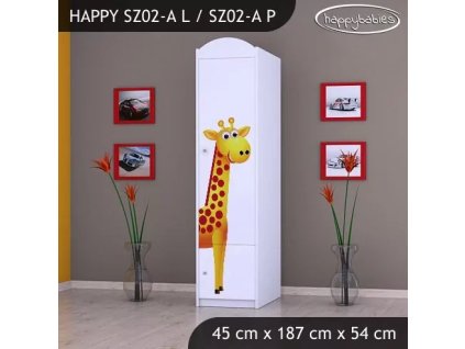 Skříň Happy SZ02 - veselý zvěřinec (Barva bílá, Otevírání dvířek pravé, Vnitřek skříně šatní tyč)