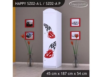 Skříň Happy SZ02 - závod F1 (Barva bílá, Otevírání dvířek pravé, Vnitřek skříně šatní tyč)