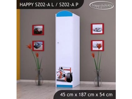 Skříň Happy SZ02 - formule (Barva bílá, Otevírání dvířek pravé, Vnitřek skříně šatní tyč)