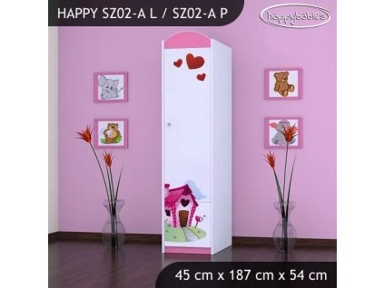 Skříň Happy SZ02 - začarovaný domeček (Barva bílá, Otevírání dvířek pravé, Vnitřek skříně šatní tyč)