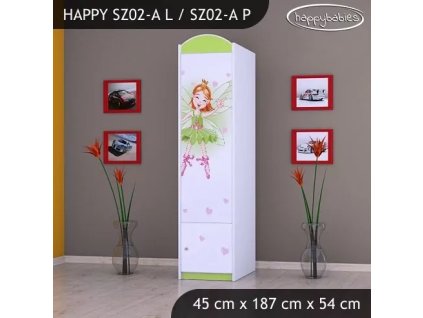 Skříň Happy SZ02 - zelená čarodějka (Barva bílá, Otevírání dvířek pravé, Vnitřek skříně šatní tyč)