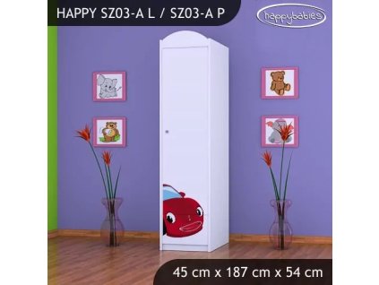 Skříň Happy SZ03 - pohádkové auto (Barva bílá, Otevírání dvířek pravé, Vnitřek skříně šatní tyč)