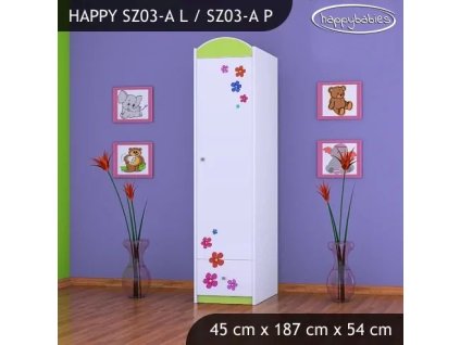 Skříň Happy SZ03 - delfín (Barva bílá, Otevírání dvířek pravé, Vnitřek skříně šatní tyč)