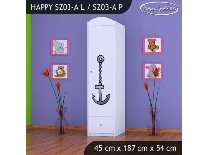 Skříň Happy SZ03 - velká loď (Barva bílá, Otevírání dvířek pravé, Vnitřek skříně šatní tyč)