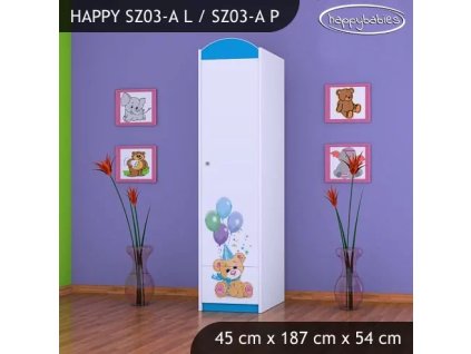 Skříň Happy SZ03 - medvídci s balónky (Barva bílá, Otevírání dvířek pravé, Vnitřek skříně šatní tyč)