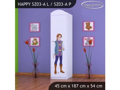 Skříň Happy SZ03 - princ a princezna (Barva bílá, Otevírání dvířek pravé, Vnitřek skříně šatní tyč)