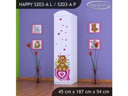 Skříň Happy SZ03 - pejsek a srdce (Barva bílá, Otevírání dvířek pravé, Vnitřek skříně šatní tyč)