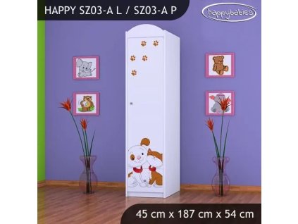 Skříň Happy SZ03 - pejsek a kočička (Barva bílá, Otevírání dvířek pravé, Vnitřek skříně šatní tyč)
