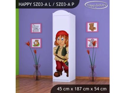 Skříň Happy SZ03 - pirát (Barva bílá, Otevírání dvířek pravé, Vnitřek skříně šatní tyč)