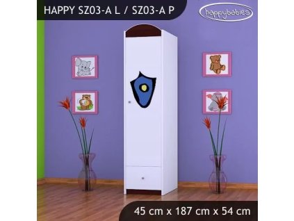 Skříň Happy SZ03 - policie (Barva bílá, Otevírání dvířek pravé, Vnitřek skříně šatní tyč)