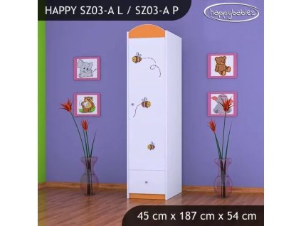 Skříň Happy SZ03 - včelka (Barva bílá, Otevírání dvířek pravé, Vnitřek skříně šatní tyč)