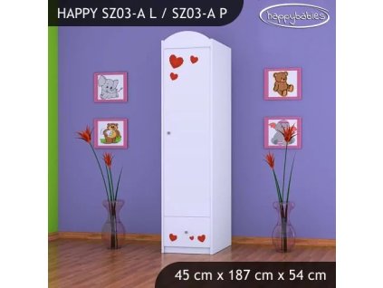 Skříň Happy SZ03 - včelka se srdcem (Barva bílá, Otevírání dvířek pravé, Vnitřek skříně šatní tyč)