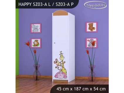 Skříň Happy SZ03 - safari (Barva bílá, Otevírání dvířek pravé, Vnitřek skříně šatní tyč)