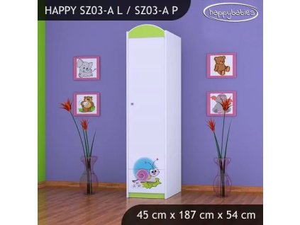 Skříň Happy SZ03 - slimák (Barva bílá, Otevírání dvířek pravé, Vnitřek skříně šatní tyč)