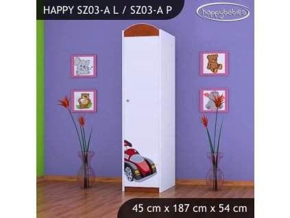 Skříň Happy SZ03 - super bolid (Barva bílá, Otevírání dvířek pravé, Vnitřek skříně šatní tyč)
