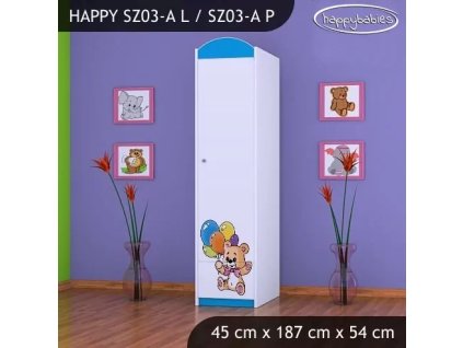 Skříň Happy SZ03 - šťastný medvídek (Barva bílá, Otevírání dvířek pravé, Vnitřek skříně šatní tyč)