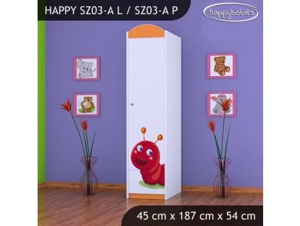 Skříň Happy SZ03 - veselá housenka (Barva bílá, Otevírání dvířek pravé, Vnitřek skříně šatní tyč)