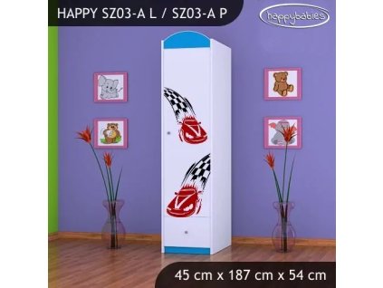 Skříň Happy SZ03 - závod F1 (Barva bílá, Otevírání dvířek pravé, Vnitřek skříně šatní tyč)