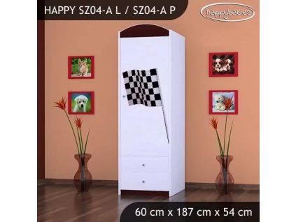 Skříň Happy SZ04 - auto s vlajkou (Barva bílá, Otevírání dvířek pravé, Vnitřek skříně šatní tyč)