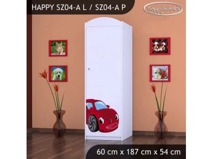 Skříň Happy SZ04 - pohádkové auto (Barva bílá, Otevírání dvířek pravé, Vnitřek skříně šatní tyč)