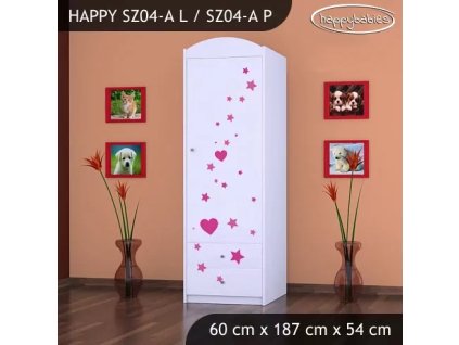 Skříň Happy SZ04 - čarodějka (Barva bílá, Otevírání dvířek pravé, Vnitřek skříně šatní tyč)