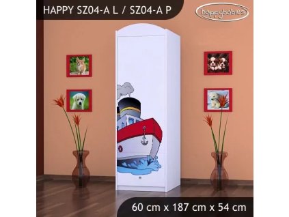Skříň Happy SZ04 - velká loď (Barva bílá, Otevírání dvířek pravé, Vnitřek skříně šatní tyč)
