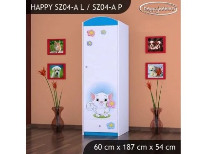 Skříň Happy SZ04 - kočička s květinou (Barva bílá, Otevírání dvířek pravé, Vnitřek skříně šatní tyč)