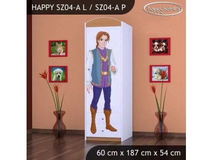 Skříň Happy SZ04 - princ a princezna (Barva bílá, Otevírání dvířek pravé, Vnitřek skříně šatní tyč)