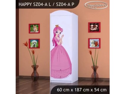 Skříň Happy SZ04 - princezna s koníkem (Barva bílá, Otevírání dvířek pravé, Vnitřek skříně šatní tyč)