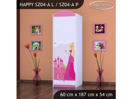 Skříň Happy SZ04 - princezna se zámkem (Barva bílá, Otevírání dvířek pravé, Vnitřek skříně šatní tyč)