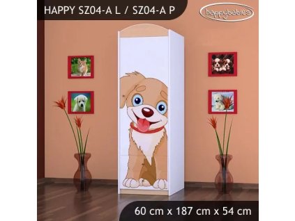 Skříň Happy SZ04 - pejsek (Barva bílá, Otevírání dvířek pravé, Vnitřek skříně šatní tyč)