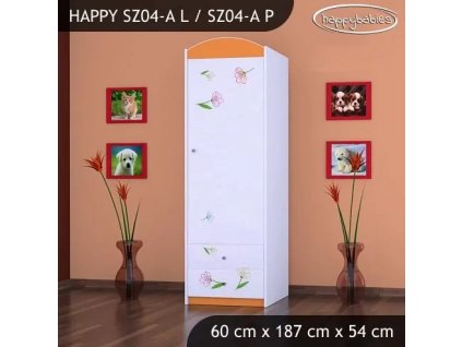 Skříň Happy SZ04 - medvídek s kyticí (Barva bílá, Otevírání dvířek pravé, Vnitřek skříně šatní tyč)