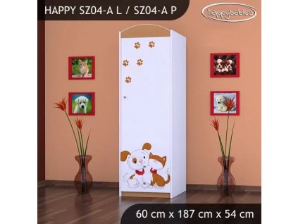 Skříň Happy SZ04 - pejsek a kočička (Barva bílá, Otevírání dvířek pravé, Vnitřek skříně šatní tyč)