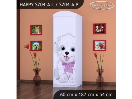 Skříň Happy SZ04 - pejsek s mašlí (Barva bílá, Otevírání dvířek pravé, Vnitřek skříně šatní tyč)