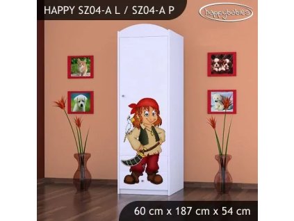 Skříň Happy SZ04 - pirát (Barva bílá, Otevírání dvířek pravé, Vnitřek skříně šatní tyč)