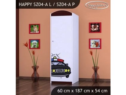 Skříň Happy SZ04 - policie (Barva bílá, Otevírání dvířek pravé, Vnitřek skříně šatní tyč)