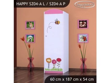 Skříň Happy SZ04 - včelka (Barva bílá, Otevírání dvířek pravé, Vnitřek skříně šatní tyč)