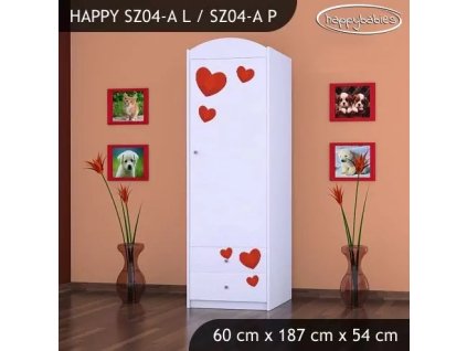 Skříň Happy SZ04 - včelka se srdcem (Barva bílá, Otevírání dvířek pravé, Vnitřek skříně šatní tyč)