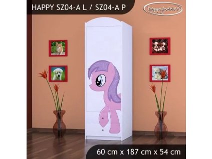 Skříň Happy SZ04 - růžový pony (Barva bílá, Otevírání dvířek pravé, Vnitřek skříně šatní tyč)