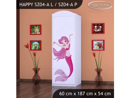 Skříň Happy SZ04 - mořská víla (Barva bílá, Otevírání dvířek pravé, Vnitřek skříně šatní tyč)