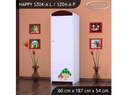 Skříň Happy SZ04 - růžový hříbeček (Barva bílá, Otevírání dvířek pravé, Vnitřek skříně šatní tyč)