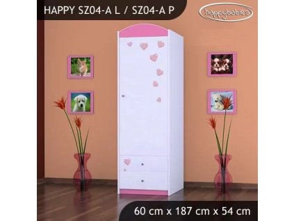 Skříň Happy SZ04 - růžový slon se srdcem (Barva bílá, Otevírání dvířek pravé, Vnitřek skříně šatní tyč)