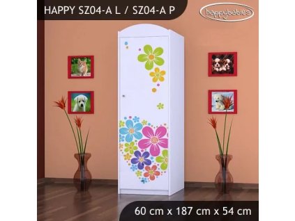 Skříň Happy SZ04 - srdce z květů (Barva bílá, Otevírání dvířek pravé, Vnitřek skříně šatní tyč)