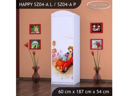 Skříň Happy SZ04 - zpívající auto (Barva bílá, Otevírání dvířek pravé, Vnitřek skříně šatní tyč)